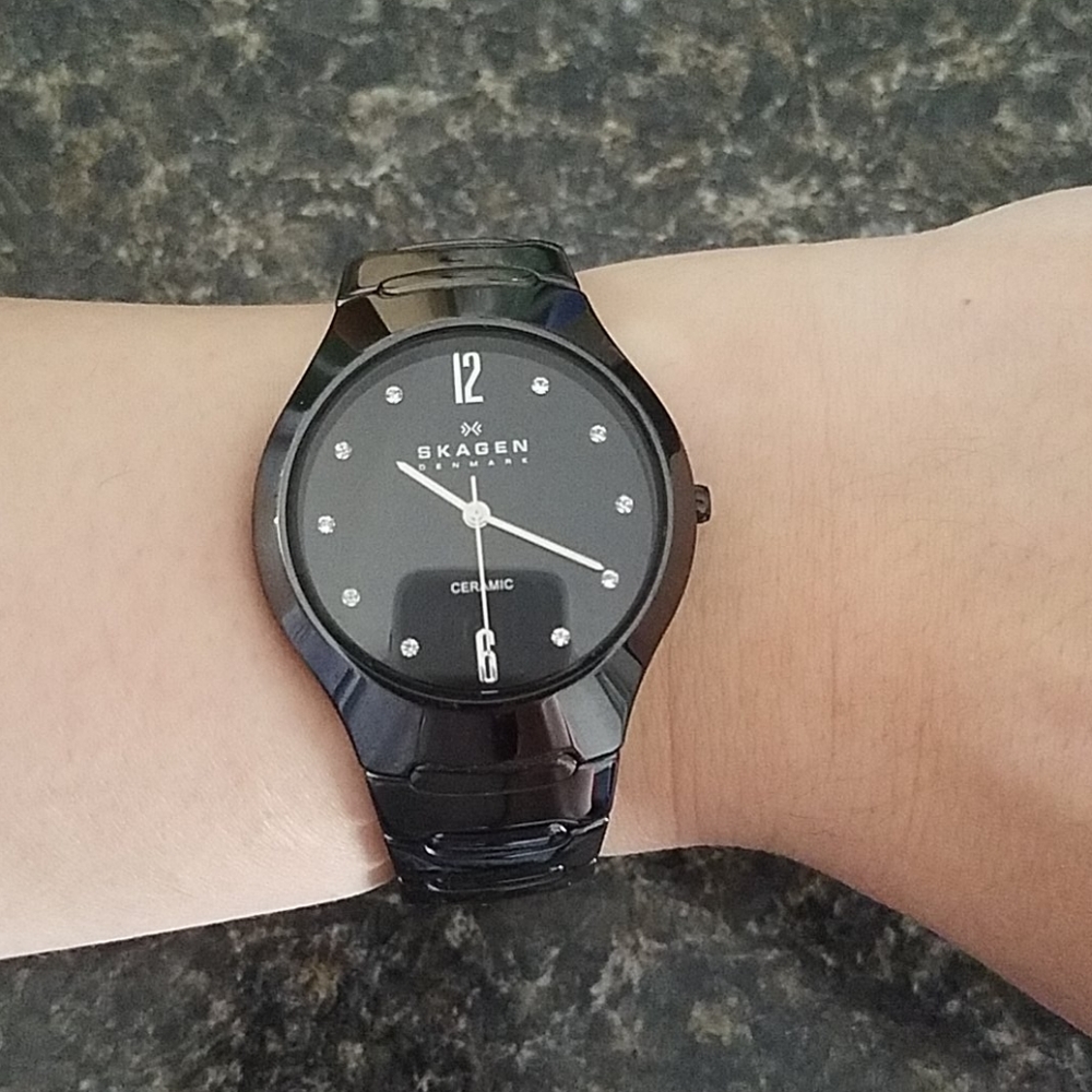 Skagen Black Ceramic Watch with Swarovski Crystals